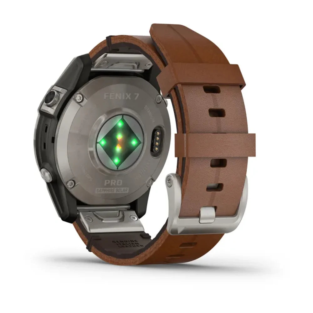 Fēnix® 7 Pro – Sapphire Solar Edition Titanium con cinturino in pelle Chestnut-010-02777-30