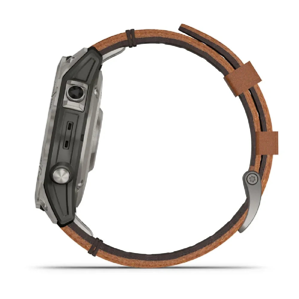 Fēnix® 7 Pro – Sapphire Solar Edition Titanium con cinturino in pelle Chestnut-010-02777-30
