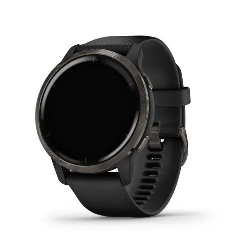Garmin Venu® 2 Ghiera in acciaio inox color ardesia, con cassa nera e cinturino in pelle