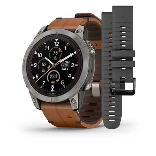 Fēnix® 7 Pro – Sapphire Solar Edition Titanium con cinturino in pelle Chestnut-010-02777-30