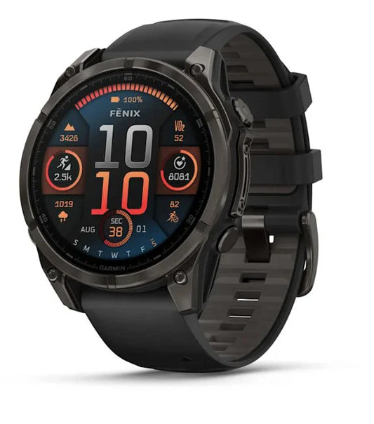 Garmin fēnix® 8 - 47 mm, AMOLED Sapphire, Titanio, Carbon Gray DLC con cinturino in silicone Black/pebble grey
