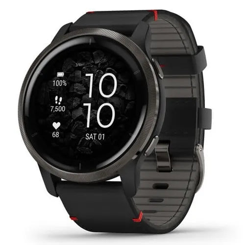 Garmin Venu® 2 Ghiera in acciaio inox color ardesia, con cassa nera e cinturino in pelle